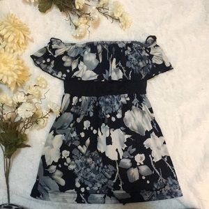 Strapless black and white floral top